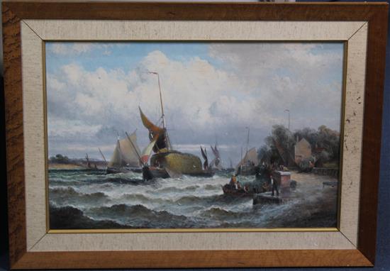 Charles Anslow Thornley (1859-1885) Shipping along the coast at sunset and Hay barge in an estuary, 15.5 x 23.5in.